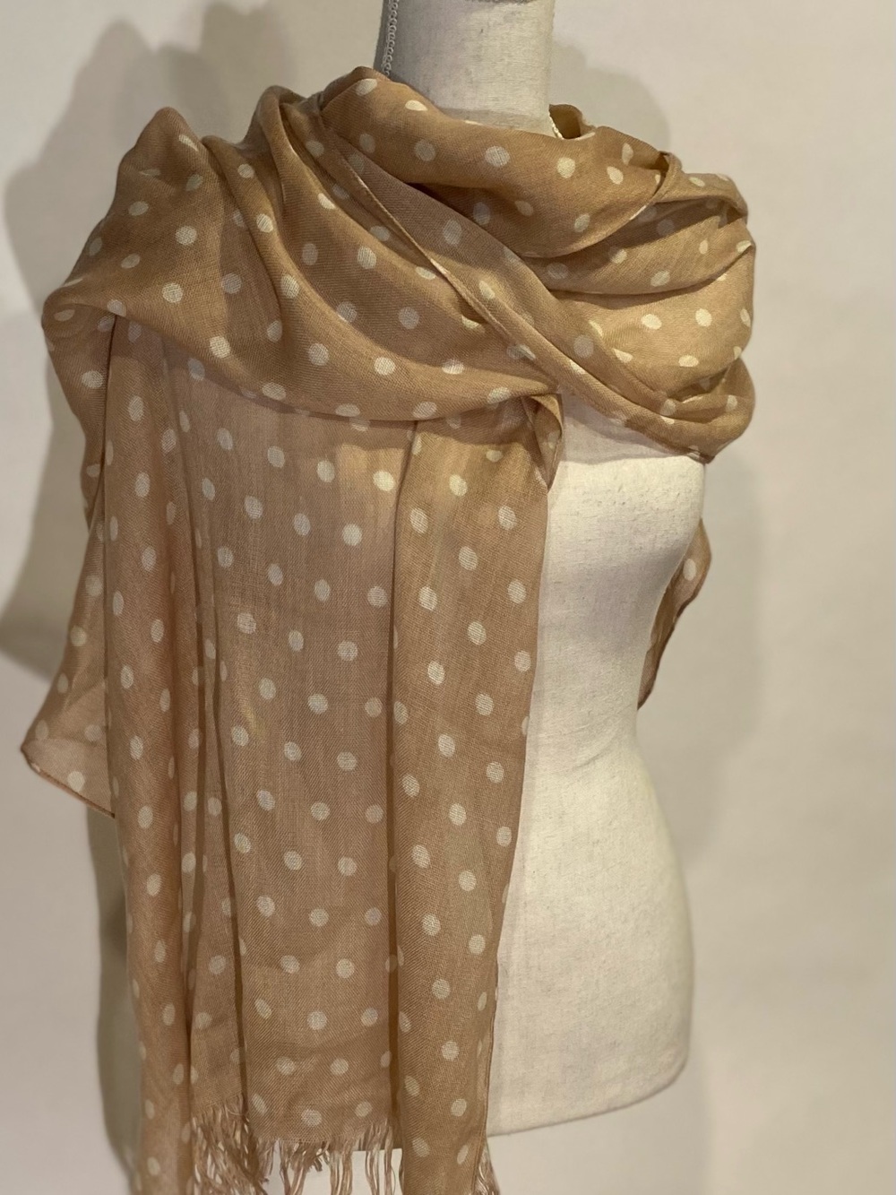 mark. Beige Polka Dot Lightweight Scarf
